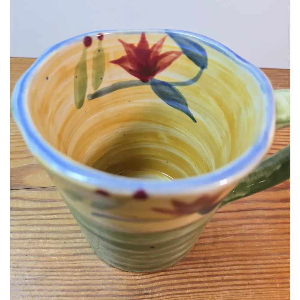 Pier 1 Stoneware Mug Handpainted Floral Elizabeth 16oz Dishwasher Safe Coffee Cu